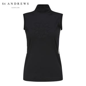 [세인트앤드류스] 여성 엠보 심볼 배색 라인 민소매 티셔츠 821C2TO081_BK