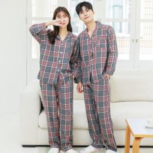 커플 탄탄 기모 체크 잠옷 파자마 세트
