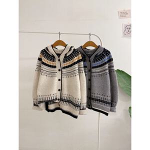 허니제이 / 숄디 노르딕 패턴 후드 버튼 가디건(2color)