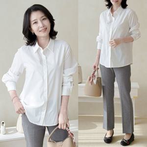 [쉬즈마담]T56148 화이트 스판남방(숨김버튼)/엄마옷/중년여성옷