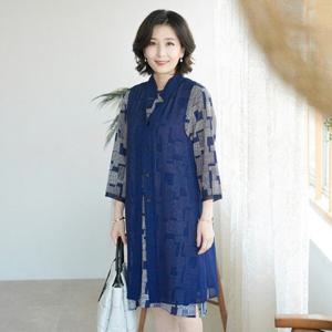 [쉬즈마담]J30675 엘리 Y카라 시스루 롱베스트/중년여성의류