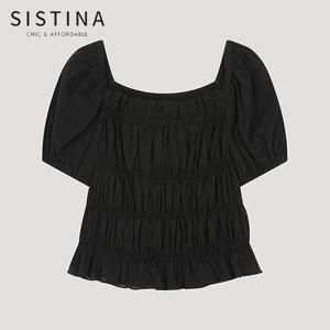 [SISTINA] 인기 스모킹 퍼프 스퀘어넥 블라우스_AWWBLO21100_BK