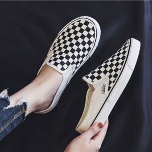 운동화 데일리 여성 체크 캐주얼 뮬 캔버스 신발 슈즈