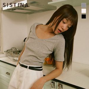 [SISTINA] 인기 슬림핏 골지 스쿱넥 티셔츠_AAJTSO21090