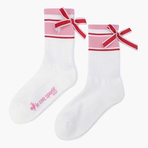 [20%OFF] 르꼬끄골프 여성 스트라이프 리본 미들 삭스 (GQ122LSO13)