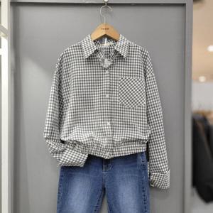 [무자크]밑단밴딩 체크블라우스 P2BL19