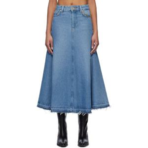 가니 스커트 블루 헤비 데님 미디 스커트 251144F092001