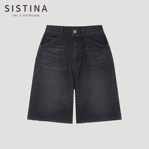 [SISTINA] 인기 하이웨이스트 데님 하프 팬츠_ASMSPP21010_DG
