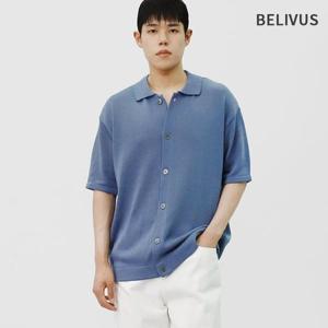 빌리버스 남성 카라 린넨 혼방 반팔 니트 가디건 BOP078