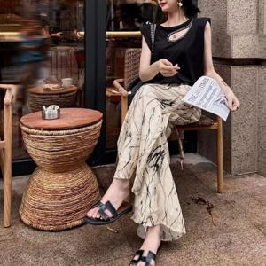 MFNC040101 - 하이 웨이스트 와이드 냉감 밴딩 팬츠 쿨밴딩 여성바지 여름바지 와이드팬츠 루즈핏 밴딩 쿨팬츠 와이드핏 냉동고바지