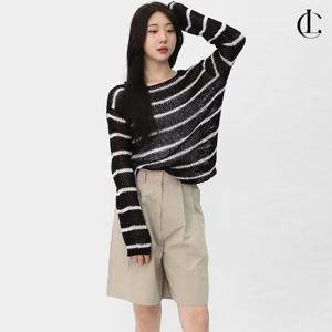 엘케이트 여자 긴팔 크로셰 니트 스트라이프 바캉스 여름 니트티 LDV001