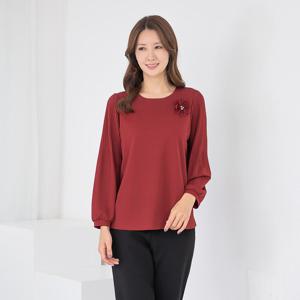 [모슬린]엄마옷 라운드소매주름긴팔무지블라우스 510FGH117 마담