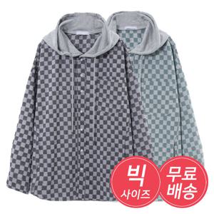 남자 오버핏 체크 후디드 셔츠 남방 AC-JKA-Q013-그린