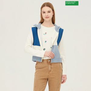 베네통 컬러 블럭 후드 집업 니트 베스트 BAKV02411