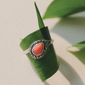 바이데이지 물방울 산호 마카사이트 실버 반지 Br0378