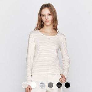 [지오다노]여성 코튼 스판 슬림핏 스쿱넥 자수 면 긴팔 티셔츠 326503