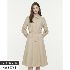 헤지스여성 HSDR6AC22 벨티드 면혼방 긴팔원피스