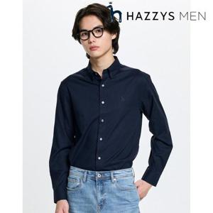 헤지스 남성 (HZSH6A203N2) 네이비 로고자수 면혼방 긴팔캐주얼셔츠