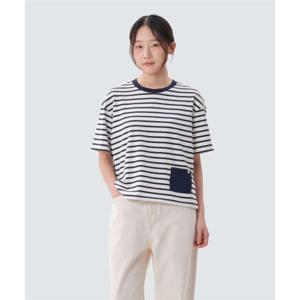 스노우피크 SNOWPEAK APPAREL 코튼 여성 스트라이프 세미크롭 반팔 티셔츠 (S25MWFTS69) Navy S25MWFTS69NY 337898