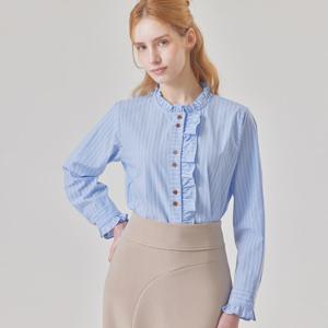 [매긴]프릴넥 스트라이프 블라우스_PBMF6S1BL5110