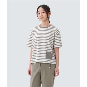 스노우피크 SNOWPEAK APPAREL 코튼 여성 스트라이프 세미크롭 반팔 티셔츠 (S25MWFTS69) Light Khaki S25MWFTS69LK 337913