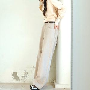 [지오다노] 여자 봄 가을 루즈핏 와이드 데님(컬러 베이지) 653541