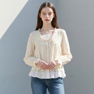 부루앤쥬디 리본자수레이스배색블라우스 BOSCBL527B