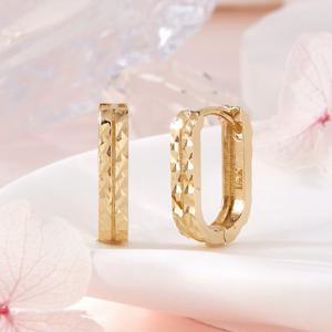 [비앤비골드] 14K 오벌 라운드 다이아컷팅 원터치 링귀걸이 한쌍 PNE42421