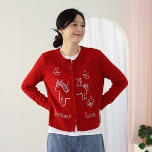 [웬디즈갤러리]호올스 자수 가디건 /여성 라운드넥 데일리 니트 UCD104