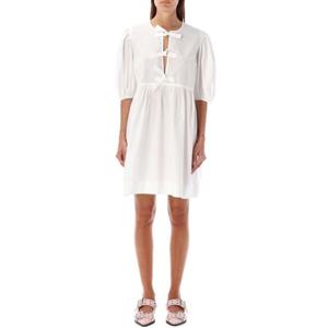 가니 코튼 포플린 타이 스트링 미니 드레스 F91706479 151 Bianc