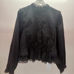 Latium HC06 봄느낌 크롭 레이스 배색 무지 레이스넥 면 셔츠블라우스 T2613bl11B