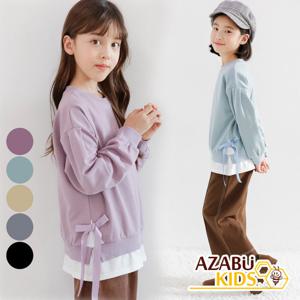 [아자브키즈] 세이지 리본 레이어드 티 아동 여아 긴팔 티셔츠