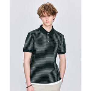 헤지스 남성 25SS SOFT COTTON 그린 스트라이프 반팔 카라 티셔츠 HZTS5B435E3