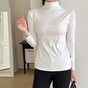 여성 빅사이즈 스판 기본 반목 티셔츠 폴라티 목티