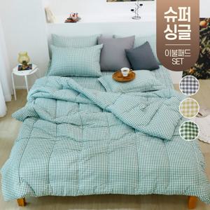 체크 사계절 먼지없는 봄가을 겨울 차렵 이불 기숙사 간절기 침구 슈퍼싱글 SS 침대 패드 세트