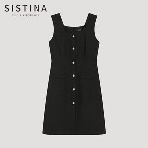 [SISTINA] 인기 트위드 버튼 스퀘어넥 원피스_AWWOPO21170_BK