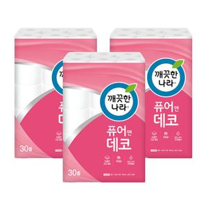 깨끗한나라 3겹 퓨어앤데코 30m 30롤 3팩