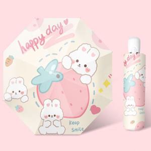 초등선물 딸기 토끼 캐릭터 우산 3단 자동우산 여자아이선물