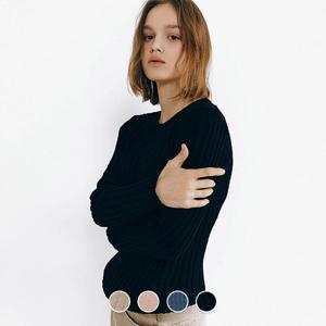 [지오다노/본사] 355507 여 5gg 립 골지 믹스얀 라운드넥 니트 스웨터