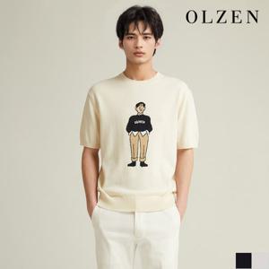 [올젠] 올리버 캐릭터 자수 반팔 니트 (ZMD2ER1302)