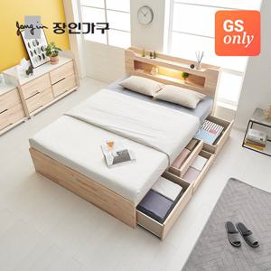 장인가구 뉴시드니 LED 편백나무 수납헤드 4서랍 수납침대 Q 프레임