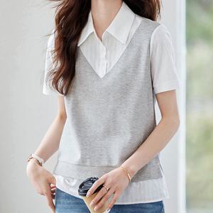 [패션시그널] 베스트레이어드 반팔셔츠블라우스 576268