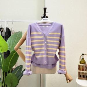 [포커스]  FS3A7KC00698_파스텔 스트라이프 브이넥 가디건