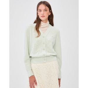 질스튜어트 뉴욕 여성 24FW 울 85% 그린 플라워 자수 브이넥 가디건 JSSW4D200E1