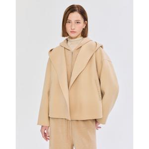 질스튜어트 뉴욕 여성 25SS 시즌오프 베이지 단색 울캐시미어혼방 후드코트 JSCO5A100I1