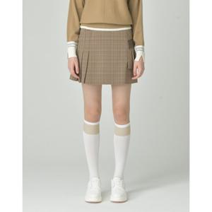 헤지스 골프 여성 25FW 카멜 여성 체크 플리츠 스커트 HWSK5C613CM