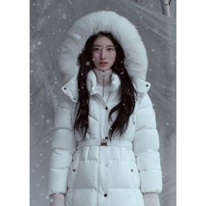 [게스]여성 Featherlight 폭스 퍼 벨티드 글램 롱구스 YP4W5868