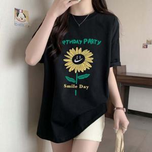 F007308_스마일 해바라기 루즈핏 반팔티셔츠