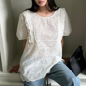 빅사이즈 507 둥근펀칭퍼프블라우스 DLTU912