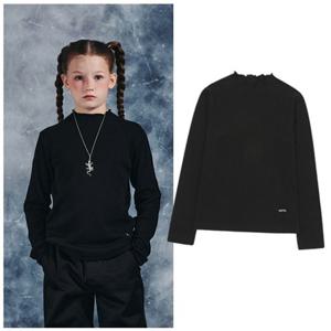 블루테일2 AZI4TS02BK 주니어 여아 프릴 블랙 골지 티셔츠 초등